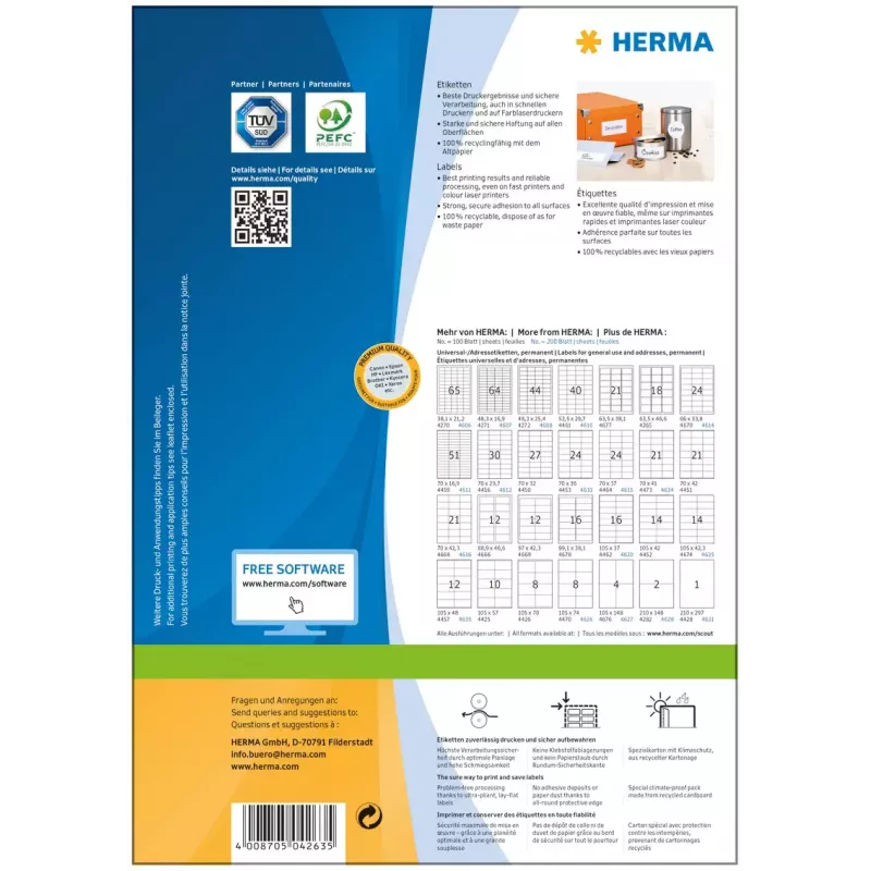 Pašlīmējošā printera etiķete HERMA Premium A4 70x33,8 mm 2400 gab.