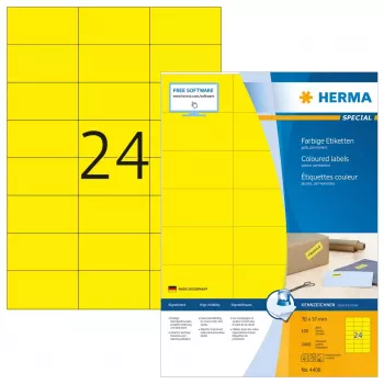 Etiketes HERMA krāsainas A4 70x37 mm dzeltenas papīra matētas 2400 gab.