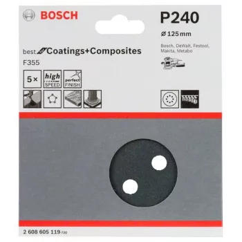Bosch 2 608 605 119 manuālās slīpēšanas piederums Slīploksne P240 5 gab.