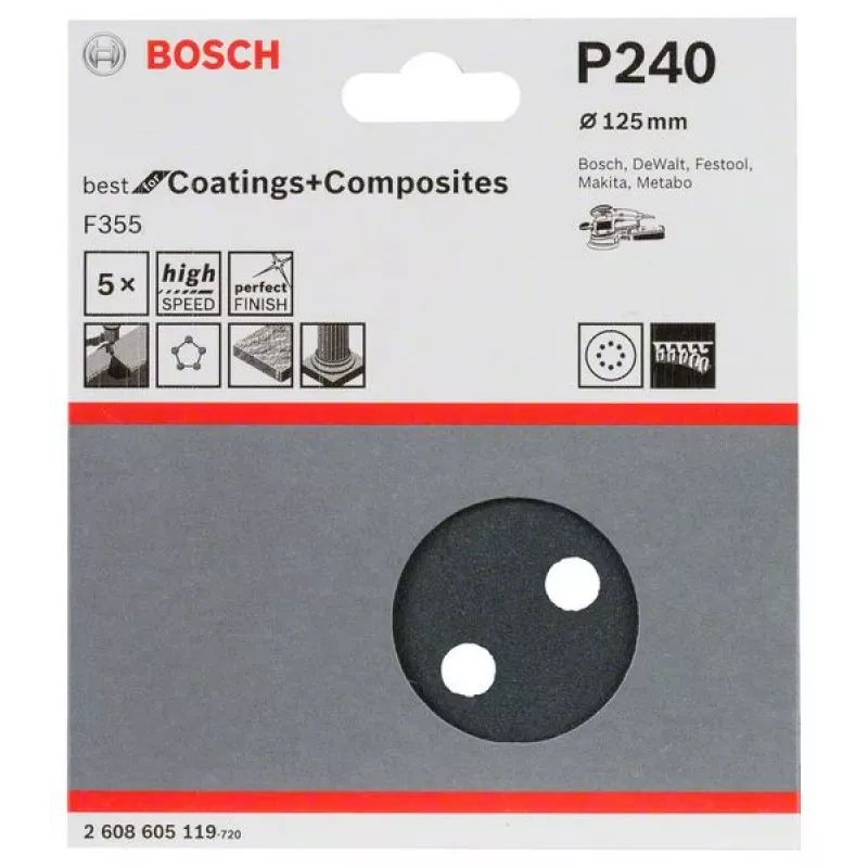 Bosch 2 608 605 119 manuālās slīpēšanas piederums Slīploksne P240 5 gab.