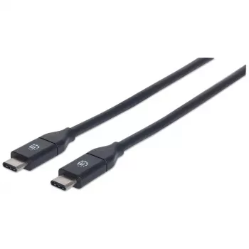 Manhattan USB-C uz USB-C kabelis, 50 cm, vīrietis–vīrietis, melns, 10 Gbps (USB 3.2 Gen2 jeb USB 3.1), 3A (ātrā uzlāde), SuperSpeed+ USB, mūža garantija, ekvivalents USB31CC50CM