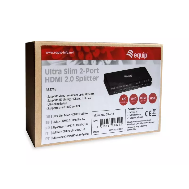 Equip Ultra plāns 2-portu HDMI 2.0 sadalītājs