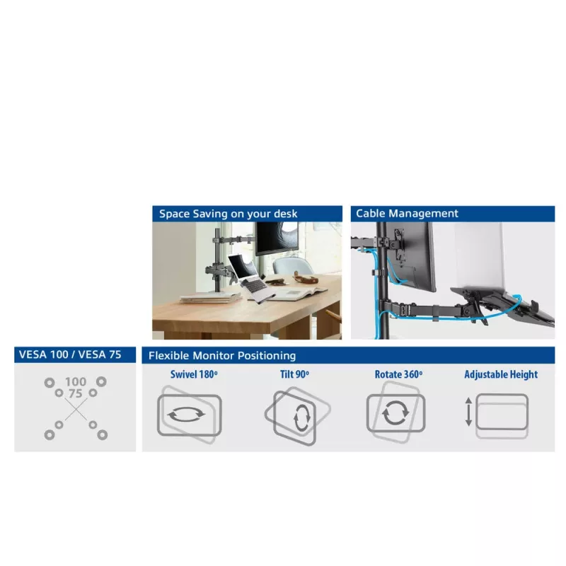 Klēpjdatora un monitora svira ACT AC8305 augstuma regulēšana 0-450mm