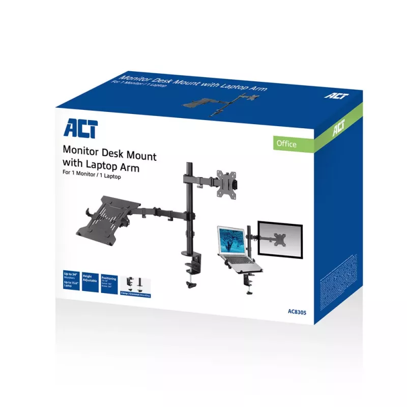 Klēpjdatora un monitora svira ACT AC8305 augstuma regulēšana 0-450mm