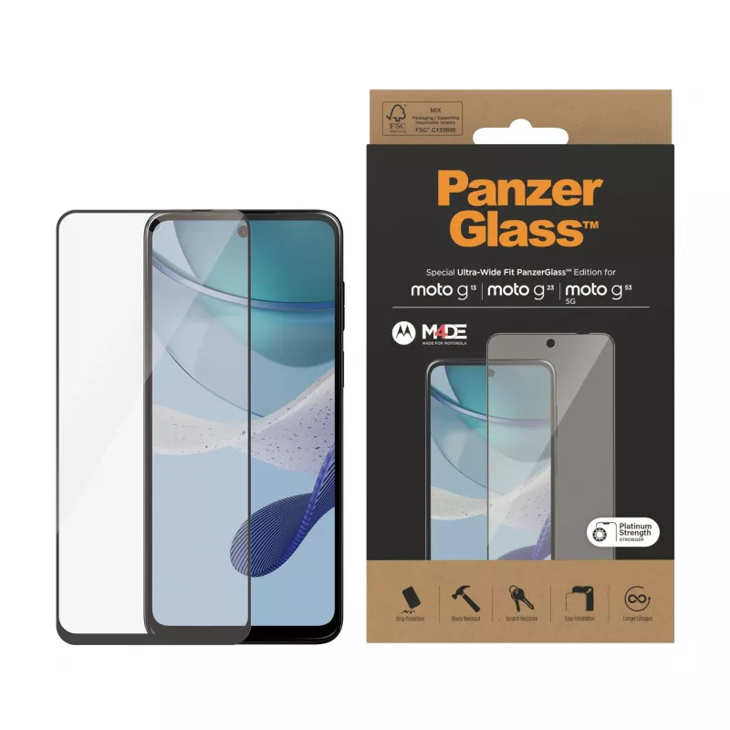Ekrāna aizsargs PanzerGlass Motorola moto g13 g23 g53 5G Ultra-Wide Fit pret skrāpējumiem un triecieniem