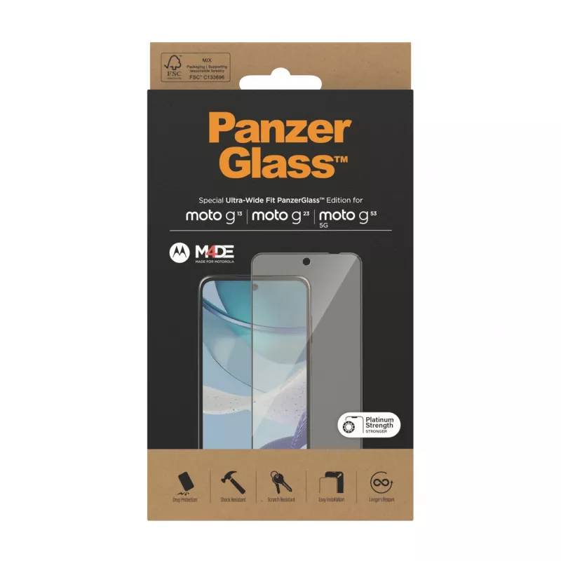Ekrāna aizsargs PanzerGlass Motorola moto g13 g23 g53 5G Ultra-Wide Fit pret skrāpējumiem un triecieniem