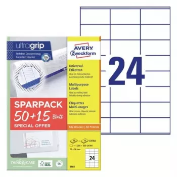 Pašlīmējošā printera etiķete AVERY 6602 Balts 7x3.6 cm 1560 gab.