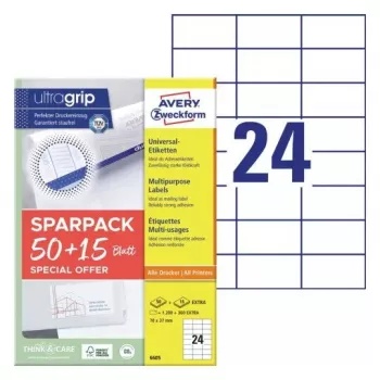 Pašlīmējoša printera etiķete AVERY 6605 Balta 7x3,7 cm 1560 etiķetes