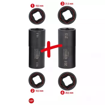 Ligzdu komplekts KS Tools 515.0895 1/2 collas piedziņa 2 ligzdu galvas