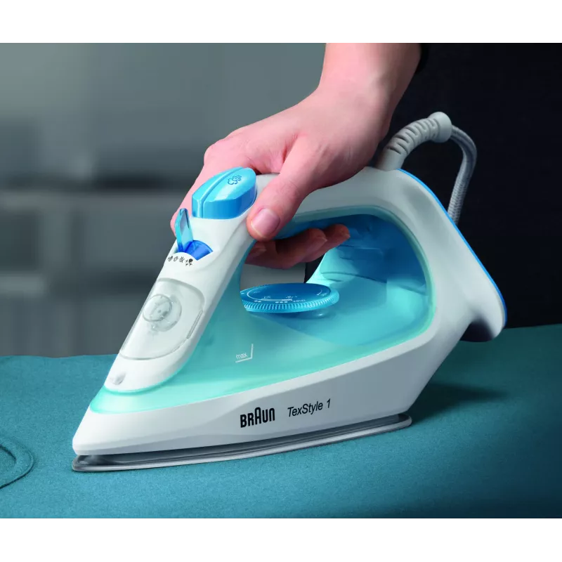 Braun TexStyle 1 SI1050BL tvaika gludeklis ar keramisko zoli 2000 W zilā, baltā krāsā