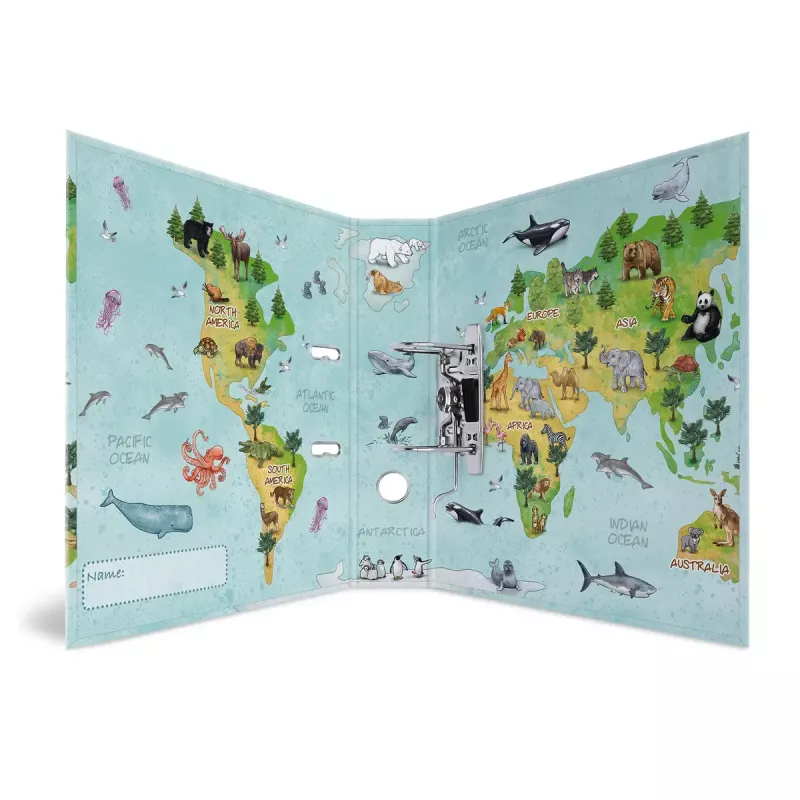 HERMA Motif mape A4 Pasaules karte D veida gredzeniem no kartona 285x315mm
