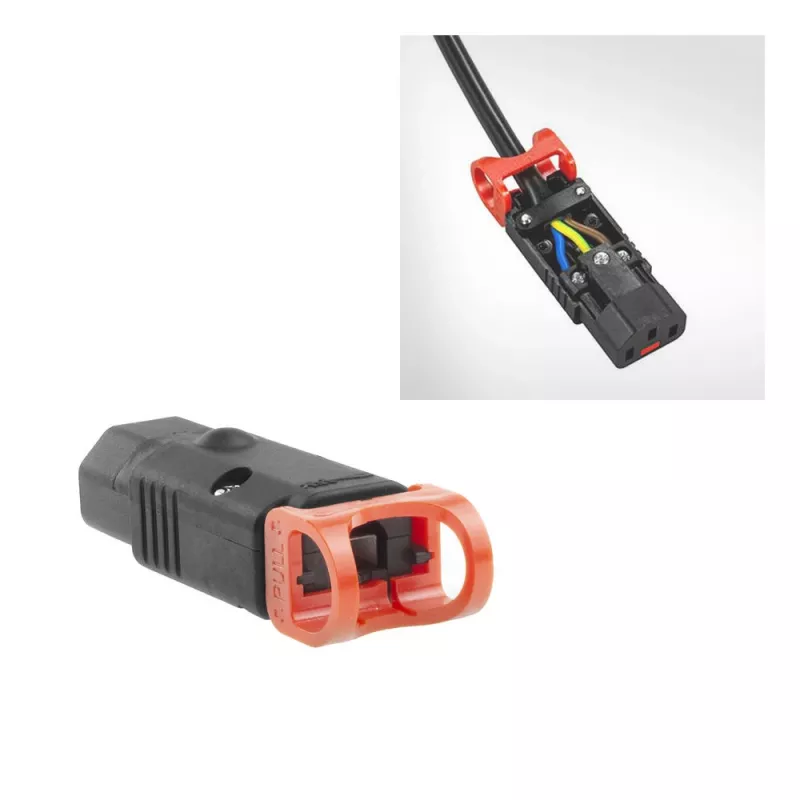 ACT C13 IEC Lock+ pārslēdzams melns, PA130100BK, C13, Melns, Sarkans, Sievišķais, Taisns, Neilons, 1,5 mm²
