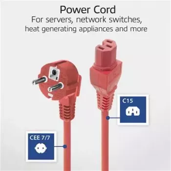 ACT Powercord tīkla savienotājs CEE 7/7 vīrišķais leņķveida C15 sarkans 1 m 250 V 10 A