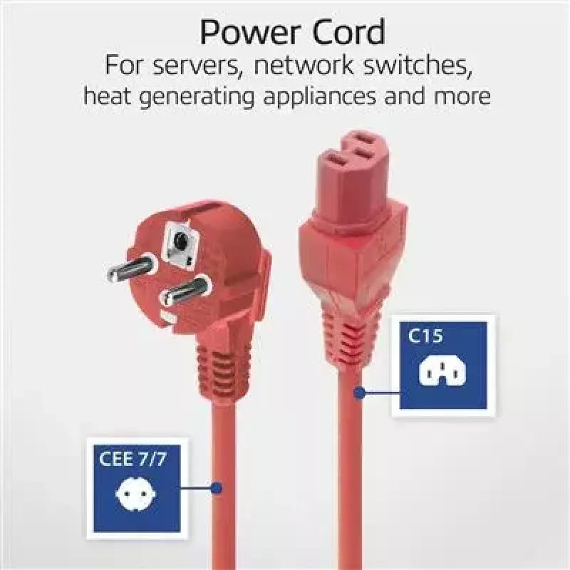ACT Powercord strāvas kabelis CEE 7/7 vīrišķais leņķveida C15 sarkans 2 m 250 V 10 A