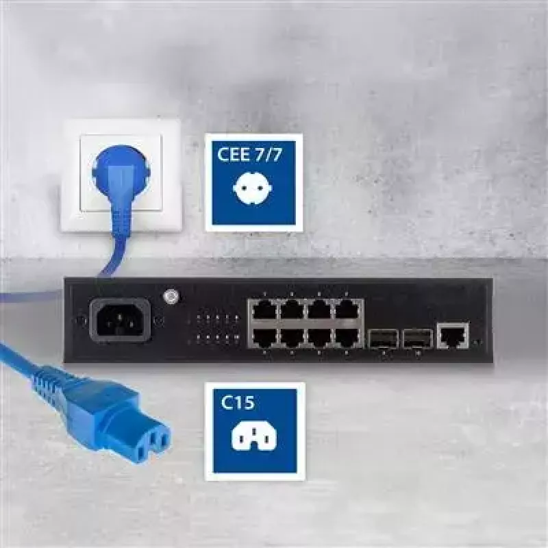 ACT Powercord tīkla savienotājs CEE 7/7 vīrieša (leņķveida) - C15 zila 1 m