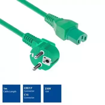 ACT Powercord tīkla savienotājs CEE 7/7 tēvišķais leņķveida C15 zaļš 1 m 250 V 10 A
