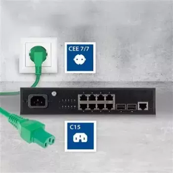 ACT Powercord tīkla barošanas kabelis CEE 7/7 vīrišķais leņķveida C15 zaļš 2 m 250 V 10 A