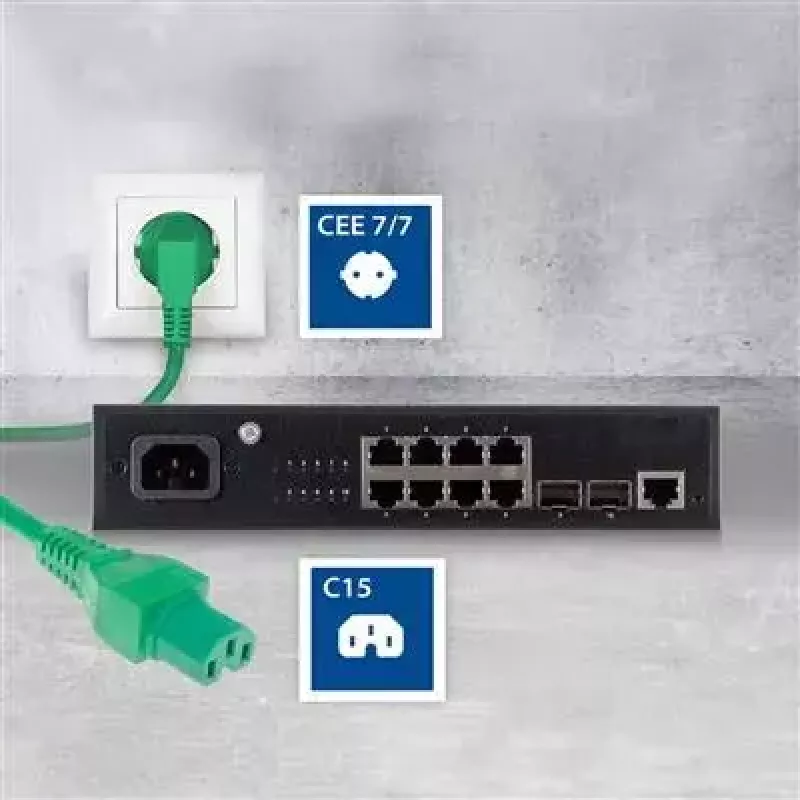 ACT Powercord tīkla barošanas kabelis CEE 7/7 vīrišķais leņķveida C15 zaļš 2 m 250 V 10 A