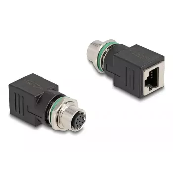 DeLOCK M12 Adapteris ar A-kodējumu, 8 kontaktu ligzda uz RJ45 ligzdu, taisns