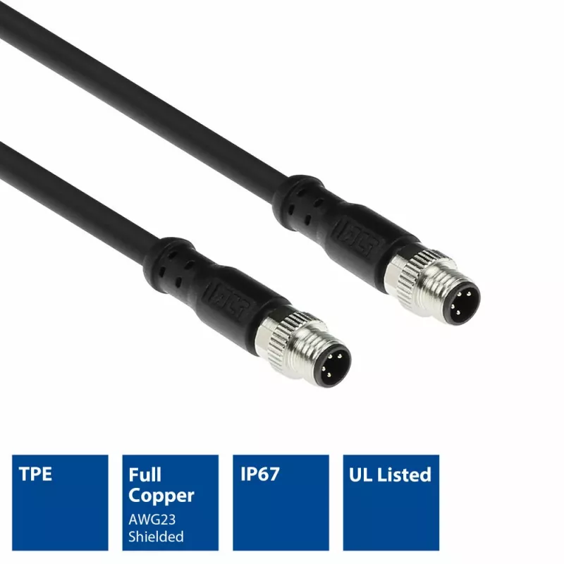 ACT Industrial 1,50 metri Sensor kabelis M8A 4 kontaktu vīrišķais uz M8A 4 kontaktu vīrišķais, Ultraflex Xtreme TPE kabelis, ekranēts
