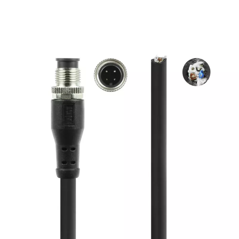 ACT Industrial 5.00 metru sensoru kabelis M12A 4-pin vīrišķais uz atvērtu galu Superflex Xtreme TPE kabelis, ekranēts