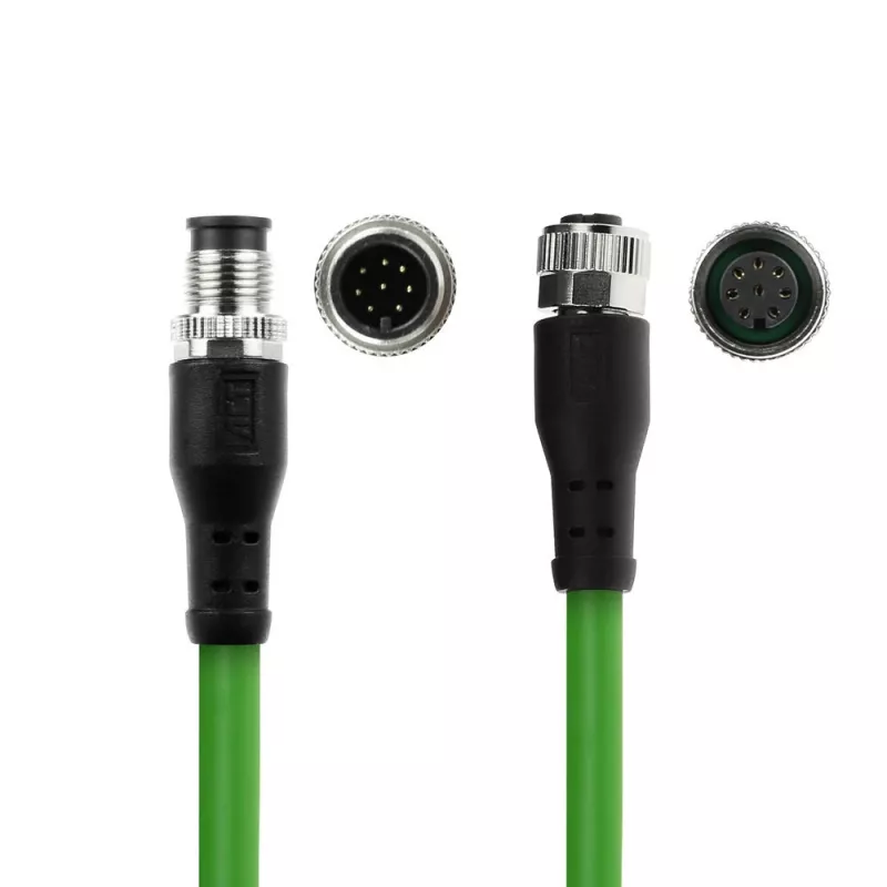 ACT Industrial 3,00 m sensoru kabelis M12A 8-pin vīr. uz M12A 8-pin siev., Ultraflex TPE kabelis, ekranēts