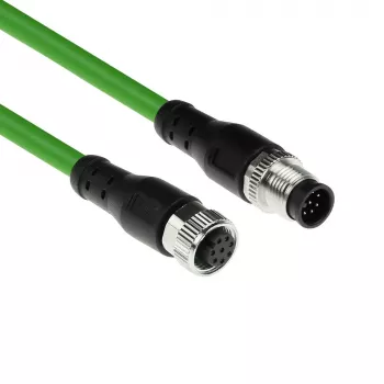 ACT Industrial 5.00 metru sensoru kabelis M12A 8 kontaktu vīrišķais uz M12A 8 kontaktu sievišķais, Ultraflex TPE kabelis, ekranēts