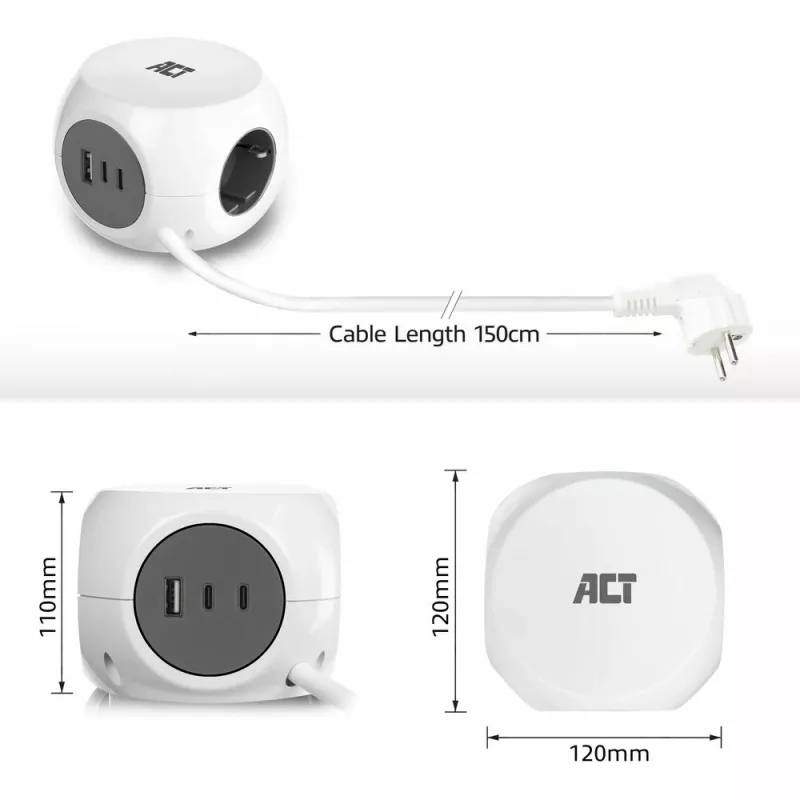 ACT AC2420 strāvas pagarinātājs 1,5 m 3 maiņstrāvas kontaktligzdas Iekštelpām Balts