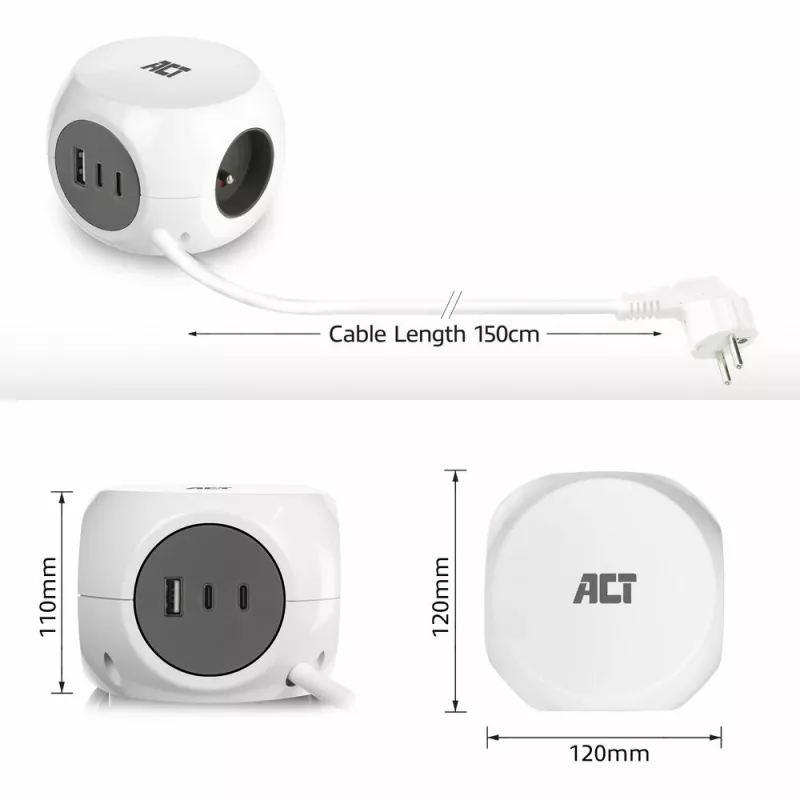 ACT AC2425 strāvas pagarinātājs 1,5 m 3 maiņstrāvas ligzdas Iekštelpām Balts