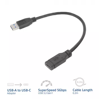 USB adapteris ACT AC7460 USB A vīrišķais → 24‑kontaktu USB‑C sievišķais, 20 cm, 5 Gbps