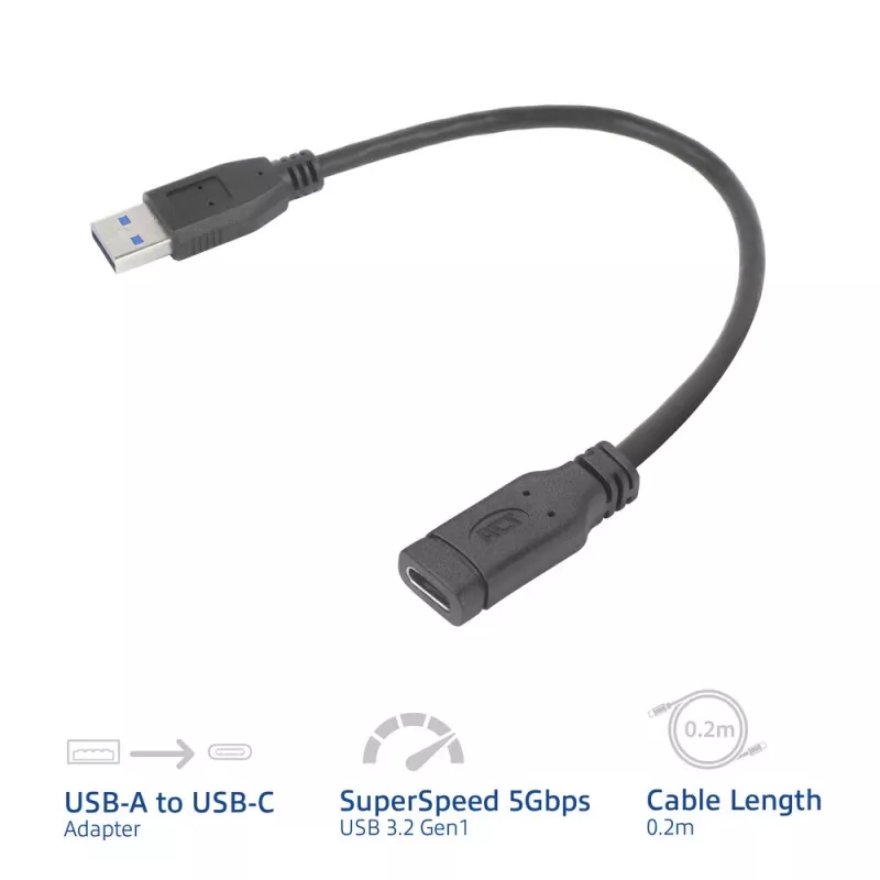USB adapteris ACT AC7460 USB A vīrišķais → 24‑kontaktu USB‑C sievišķais, 20 cm, 5 Gbps