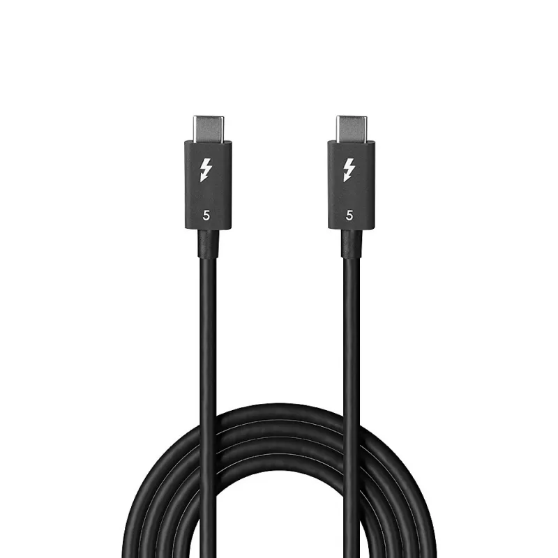 Lindy 1 m Thunderbolt 5 kabelis, 80 Gbps, pasīvs, vīrišķais, vīrišķais, 1 m, 80 Gbit/s, melns, niķelis