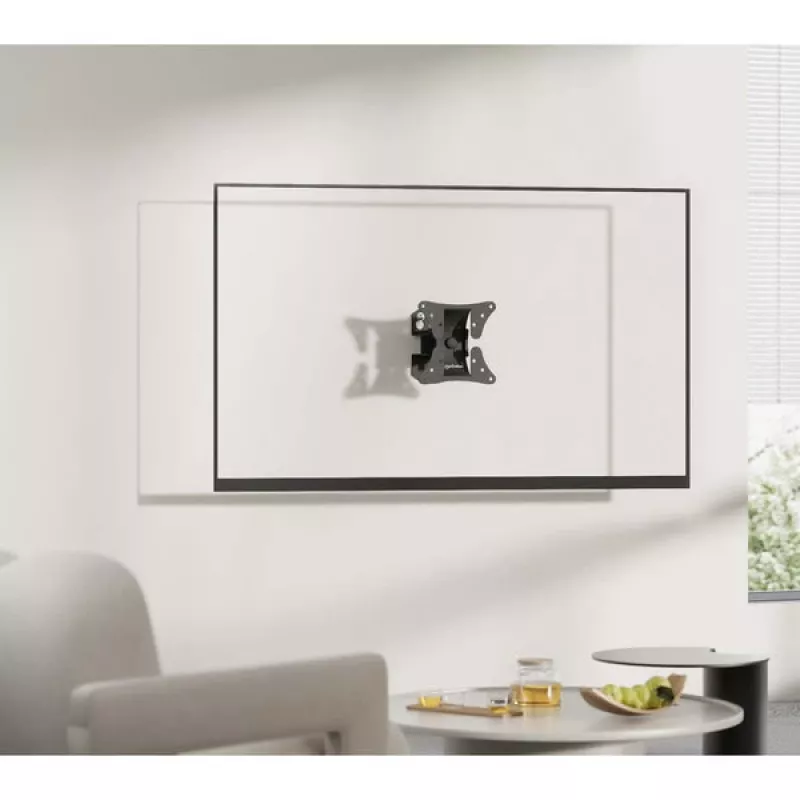 Manhattan pagriežams sienas stiprinājums televizoriem un monitoriem (noliecams un grozāms), 13 inch līdz 27 inch ekrāniem, VESA saderība: visi starp 75x75mm un 100x100mm - pārbaudiet četru montāžas atveru izmērus ekrāna aizmugurē, lai pārliecinātos par piemērotību, vienas tapas kronšteins, maks. 30kg
