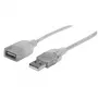 Manhattan USB-A uz USB-A pagarinātāja kabelis, 1,8 m, vīrietis pret sievieti, 480 Mbps (USB 2.0), Hi-Speed USB, caurspīdīgs sudraba krāsā, mūža garantija