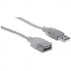 Manhattan USB-A uz USB-A pagarinātāja kabelis, 1,8 m, vīrietis pret sievieti, 480 Mbps (USB 2.0), Hi-Speed USB, caurspīdīgs sudraba krāsā, mūža garantija