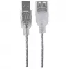 Manhattan USB-A uz USB-A pagarinātāja kabelis, 1,8 m, vīrietis pret sievieti, 480 Mbps (USB 2.0), Hi-Speed USB, caurspīdīgs sudraba krāsā, mūža garantija