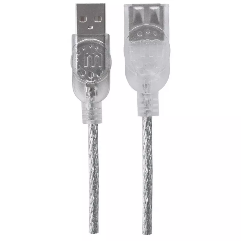 Manhattan USB-A uz USB-A pagarinātāja kabelis, 1,8 m, vīrietis pret sievieti, 480 Mbps (USB 2.0), Hi-Speed USB, caurspīdīgs sudraba krāsā, mūža garantija
