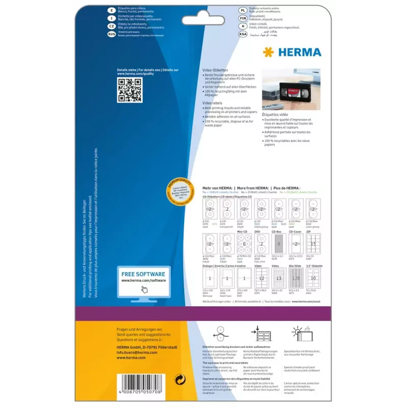 Pašlīmējošās printera uzlīmes HERMA Video uzlīmes A4 78.7x46.6 mm