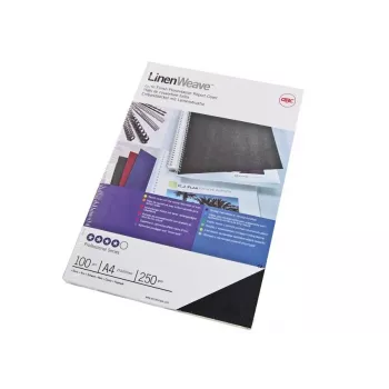 GBC LinenWeave iesiešanas vāki 250 g/m² A4 melni (100), A4, melni, 100 loksnes, 210 mm, 297 mm, 33 mm