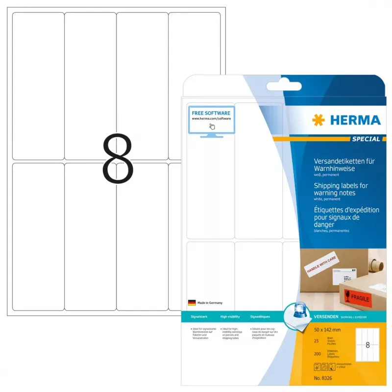 Brīdinājuma uzlīmju komplekts sūtījumiem HERMA 8326