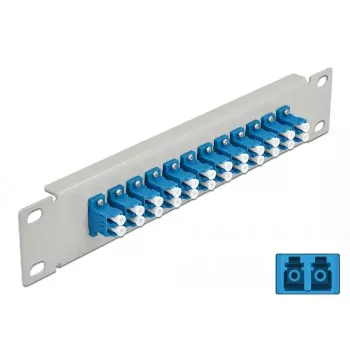 Fiber Optic Patch Panel DeLOCK 10 inch 12 Port LC Duplex Zils 1U Pelēks