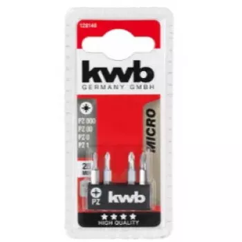 Skrūvgriežu uzgaļu komplekts KWB 128140 — 4 gabali, Pozidriv PZ0 & PZ1, 28 mm