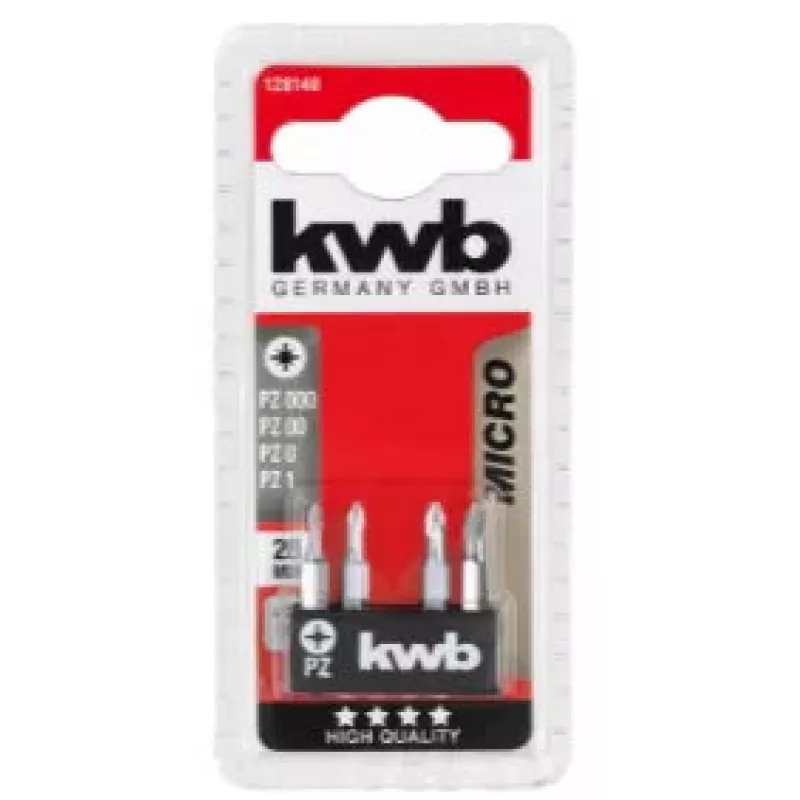 Skrūvgriežu uzgaļu komplekts KWB 128140 — 4 gabali, Pozidriv PZ0 & PZ1, 28 mm