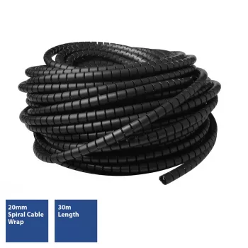 ACT 20 mm spirālveida kabeļu aptinums, garums 30 metri, Kabeļu pārvaldība, Melna, Polivinilhlorīds (PVC)