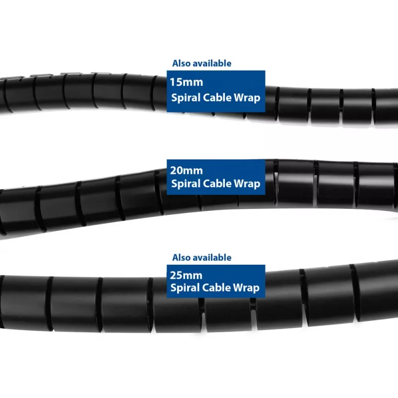 ACT 20 mm spirālveida kabeļu aptinums, garums 30 metri, Kabeļu pārvaldība, Melna, Polivinilhlorīds (PVC)