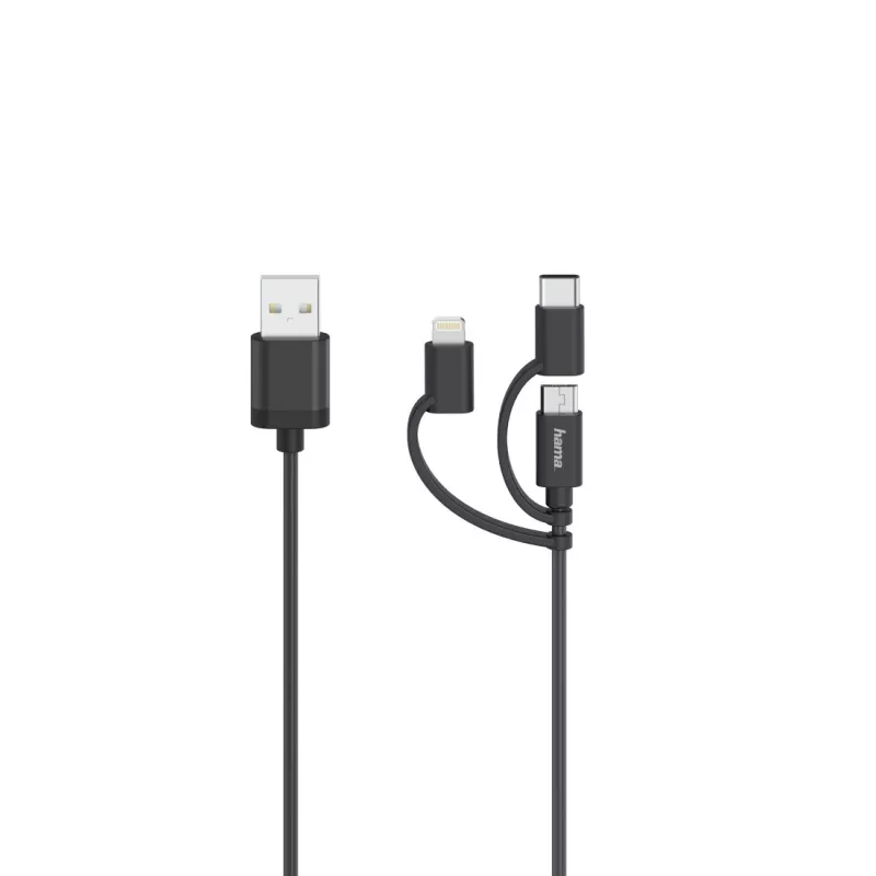 Hama 00200617 USB kabelis USB 2.0 0,75 m USB A USB C/Micro USB A/Lightning melns