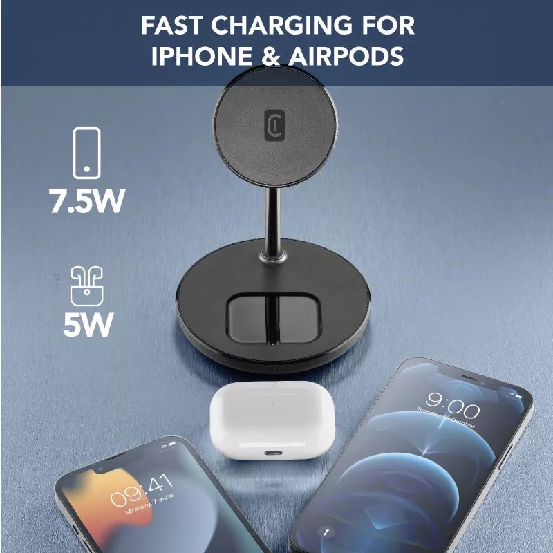 Cellularline Mag Duo Wireless Charger 2-in-1 bezvadu uzlādes turētājs Apple ierīcēm