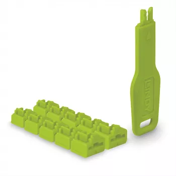 Lindy RJ45 portu bloķētāji zaļi, 10x + 1 atslēga, Portu bloķētājs + atslēga, RJ-45, Zaļa, Akrilnitrila butadiēna stirols (ABS), 10 gab., Polimaisiņš