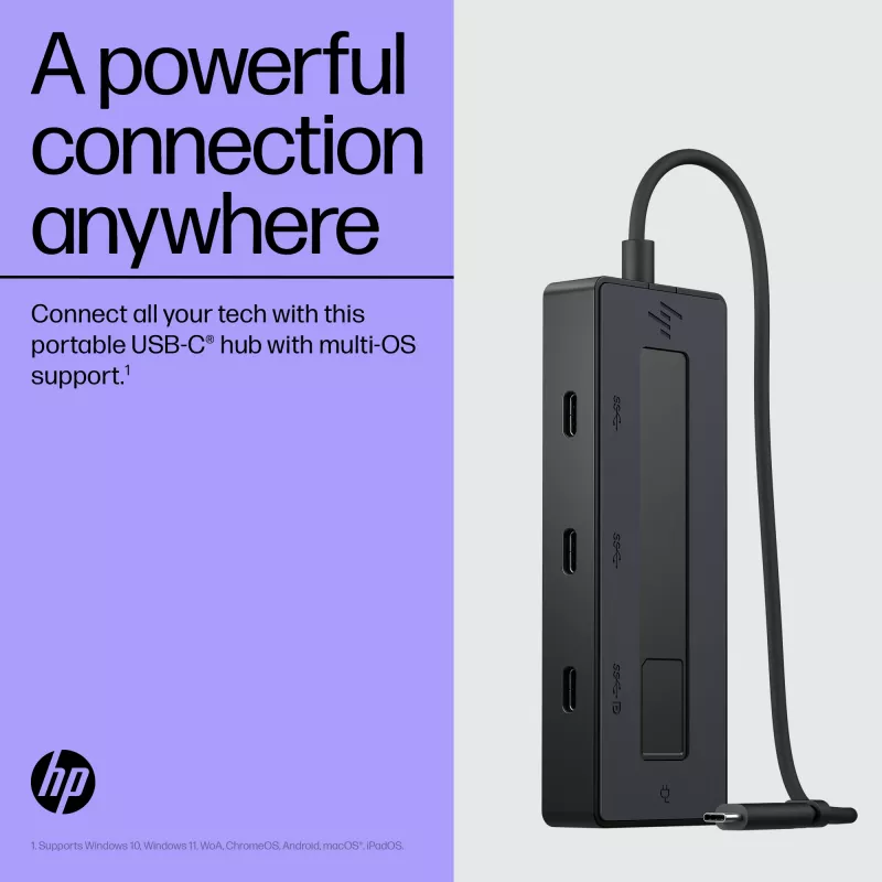 HP 4K USB-C Multiport Hub, USB Type-C, USB Type-C, 10000 Mbit/s, 3840 x 2160, Melns, 65 W
