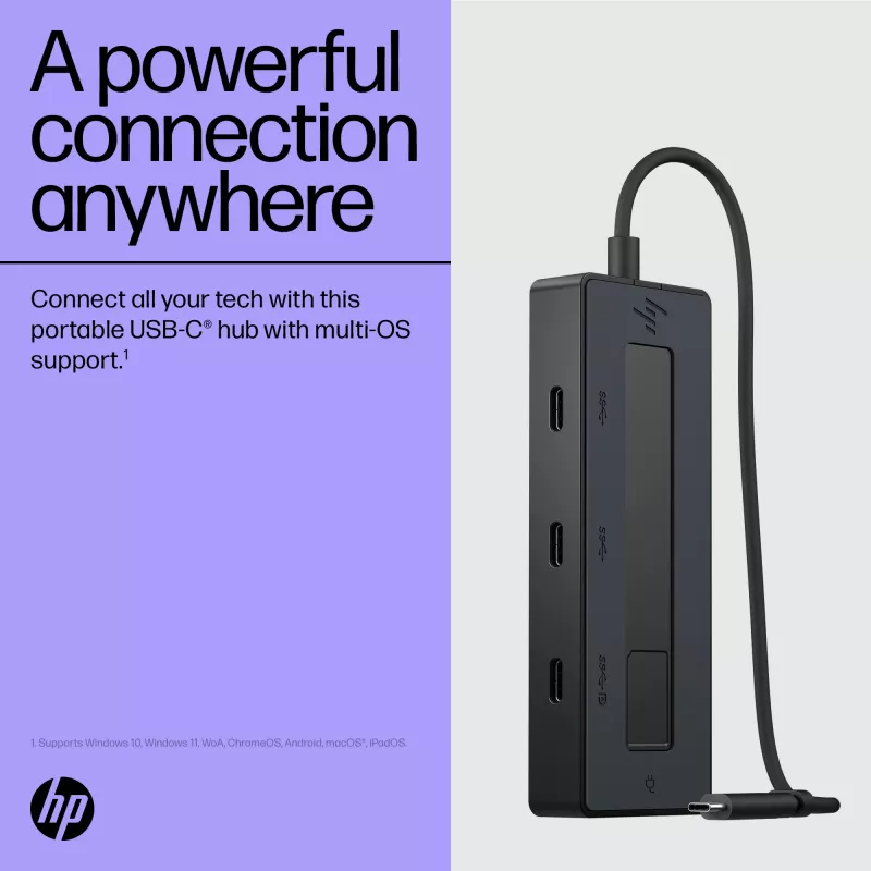 HP 4K USB-C Multiport Hub, USB Type-C, USB Type-C, 10000 Mbit/s, 3840 x 2160, Melns, 65 W